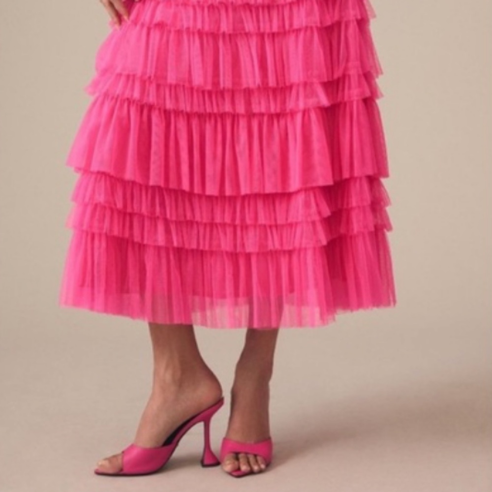 Anthropologie 'Let Me Be Ruffled Tulle Skirt' Bright Pink